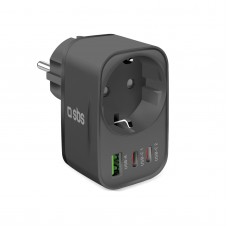 SBS 99098 Мрежово зарядно шуко гнездо+1xUSB-A, 2xType-C PD30W, черен цвят