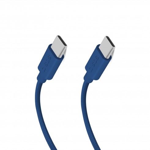 Kабел SBS 47792 с текстилна оплетка, USB-C-C 2.0, PD60W, 1,5 м, син