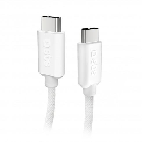 Kабел SBS 39704 с текстилна оплетка, USB-C-C 2.0, PD60W, 1,5 м, св. сив