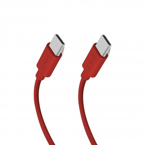 Kабел SBS 47808 с текстилна оплетка, USB-C-C 2.0, PD60W, 1,5 м, червен