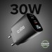 Мрежово зарядно SBS 81475 PD30W GaN, 1xUSB-C PD30W + 1xUSB-A AFC 18W + LCD екран, черно
