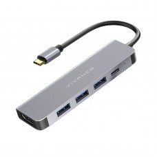 Алуминиев USB-C HUB VIVANCO 22406, 5 порта,  HDMI, USB-C PD100W, 2xUSB-A
