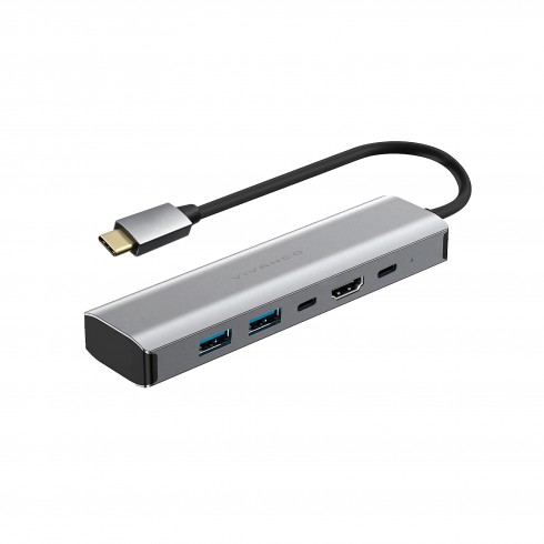 Алуминиев USB-C HUB 5в1, VIVANCO 23625, HDMI 4K 60Hz, USB-C PD100W, 2xUSB-A