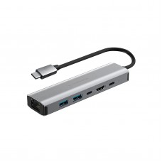 Алуминиев USB HUB 6в1 VIVANCO 23632  HDMI, RJ45, 2xUSB C 100W PD, 2xUSB-A
