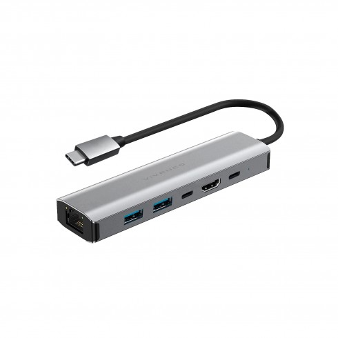 Алуминиев USB HUB 6в1 VIVANCO 23632 HDMI, RJ45, 2xUSB C 100W PD, 2xUSB-A Алуминиев USB HUB 6в1 VIVANCO 23632 HDMI, RJ45, 2xUSB C 100W PD, 2xUSB-A