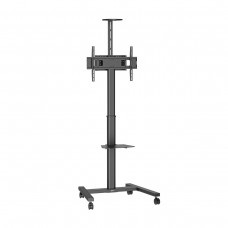 Стойка от земя на колела Vogel's ESSENTIAL T1031, за екрани от 32" до 65“, до 50 кг, VESA 600x400, аксесоари за камера и лаптоп, черна
